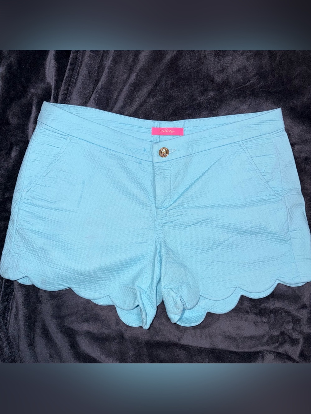 Lilly Pulitzer Light Blue Scallop Hem High Waist Shorts